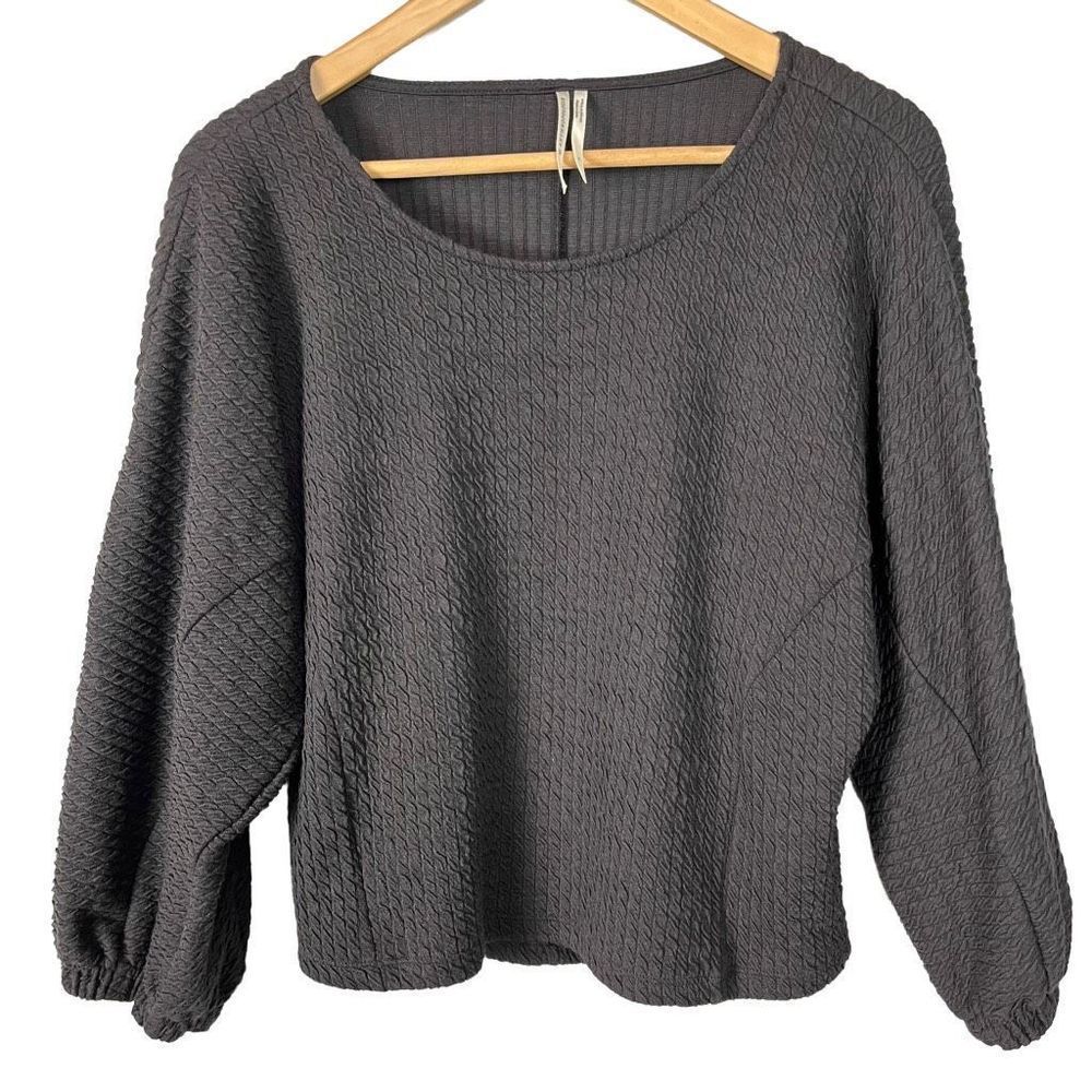 Anthropology Black Polyester Puffed Sleeve Top